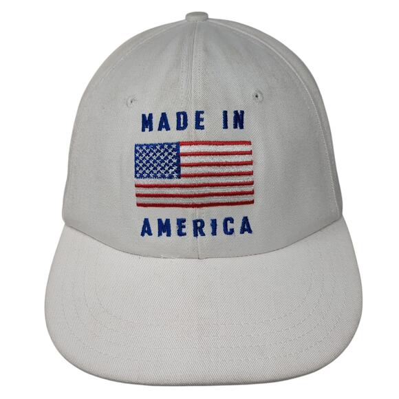 Made In America Strapback Baseball Cap White OS Adjustable Patriotic Unionwear - Picture 1 of 8